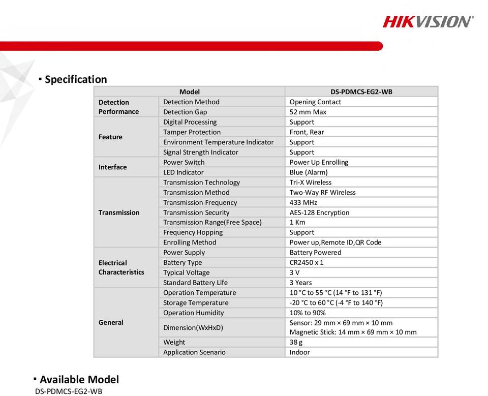 Hikvision DS-PDMCS-EG2-WB AX Pro Wireless Slimline Small Reed Switch 1